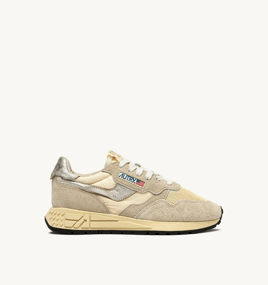 SNEAKERS REELWIND LOW AUS NYLON WILDLEDER UND LEDER IN ECRU' UND PLATIN